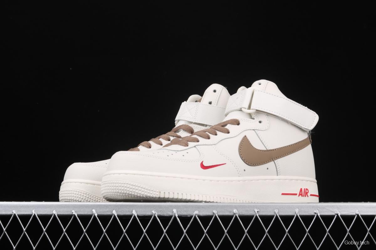 NIKE Air Force 1 Mid milky white light brown hook high-top casual board shoes 808788-995