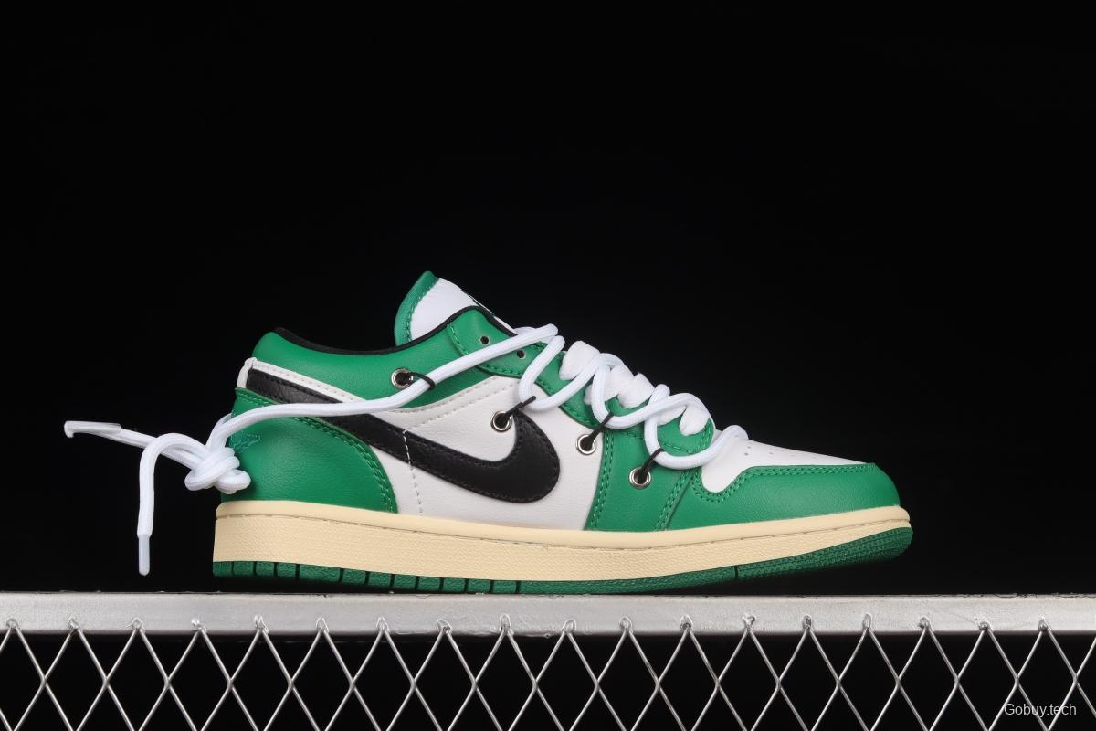 Air Jordan 1 Low Custom Edition White and Green Color Matching Deconstruction Sports Culture Basketball Shoes 553560-129