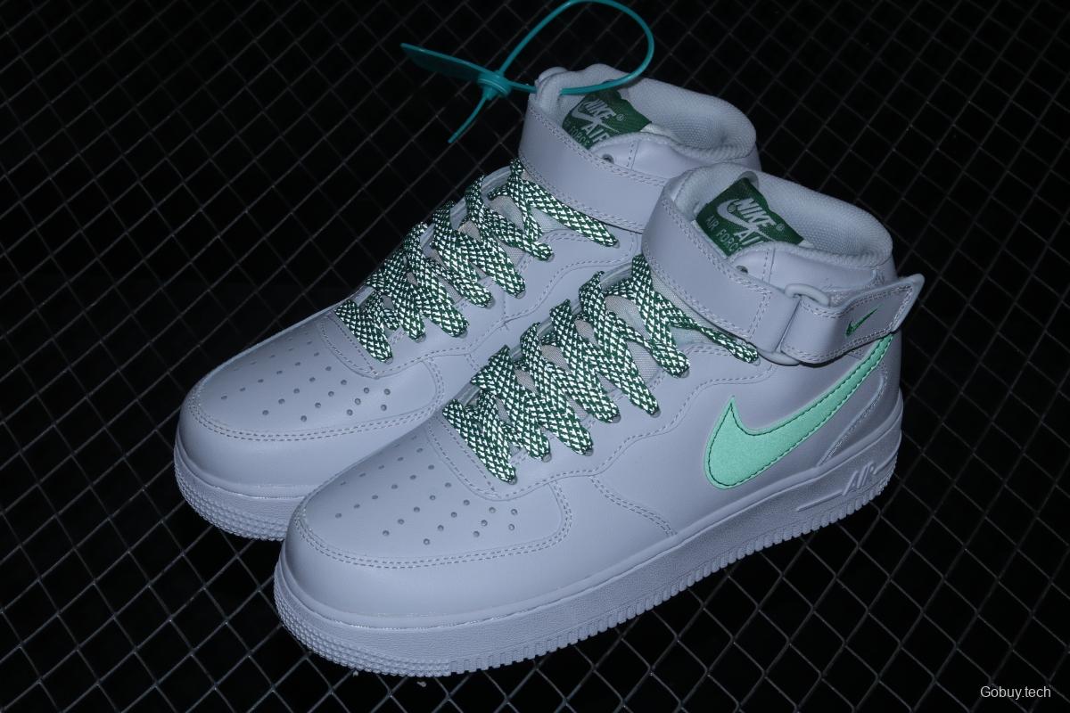 NIKE Air Force 1x07 Mid white and green 3M reflective medium-top casual board shoes 366731-909