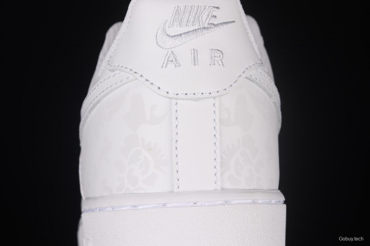 NIKE Air Force 1: 07 Low flower printed all-white low-top casual board shoes DD8959-100