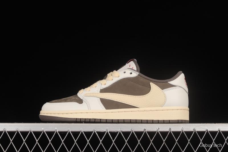 Travis Scott x Air Jordan 1 Low OG Reverse Mocha Reverse Mocha Brown and White Barb Joint Casual Sports Basketball Shoes DM7866-162