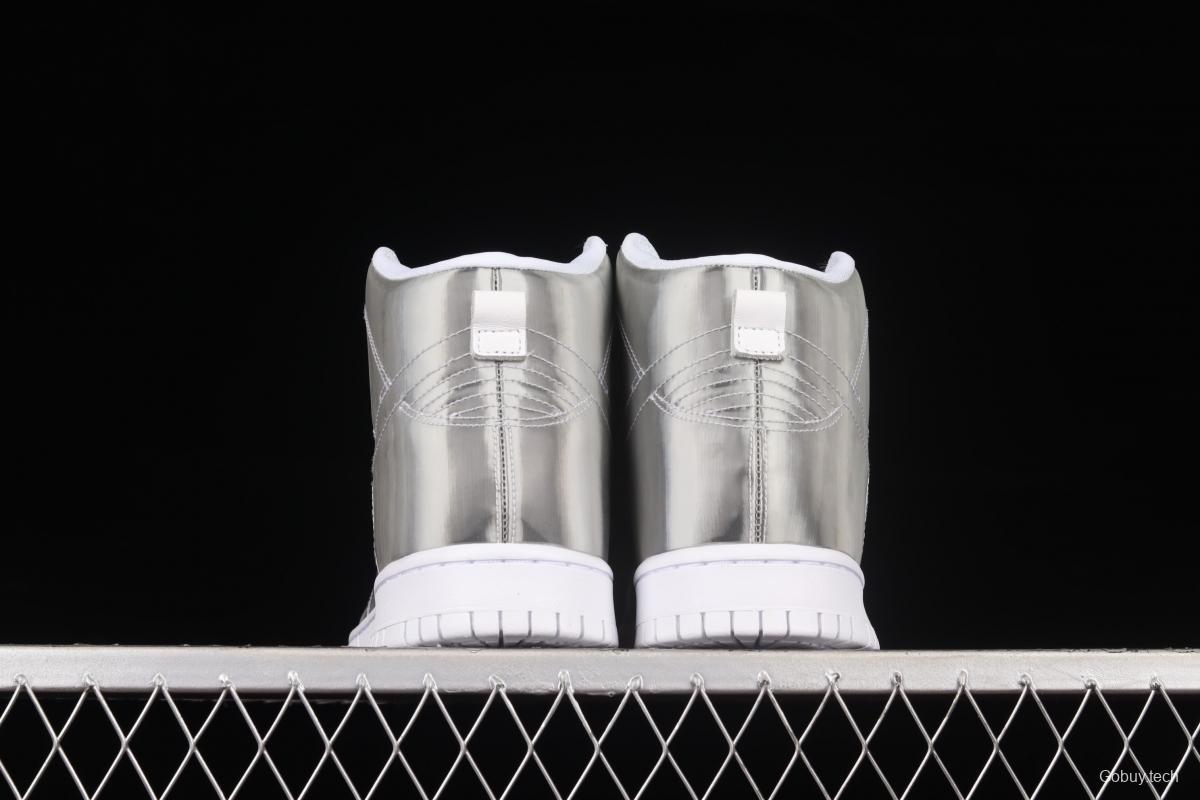 Clot x Nike DUNK High ICE Guanxi co-signed metal silver flash card color matching high-top skateboard shoes DH4444-900