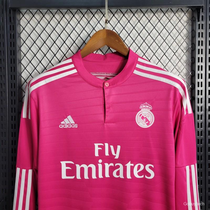 Retro 14-15 Long Sleeve Real Madrid Away Pink Jersey