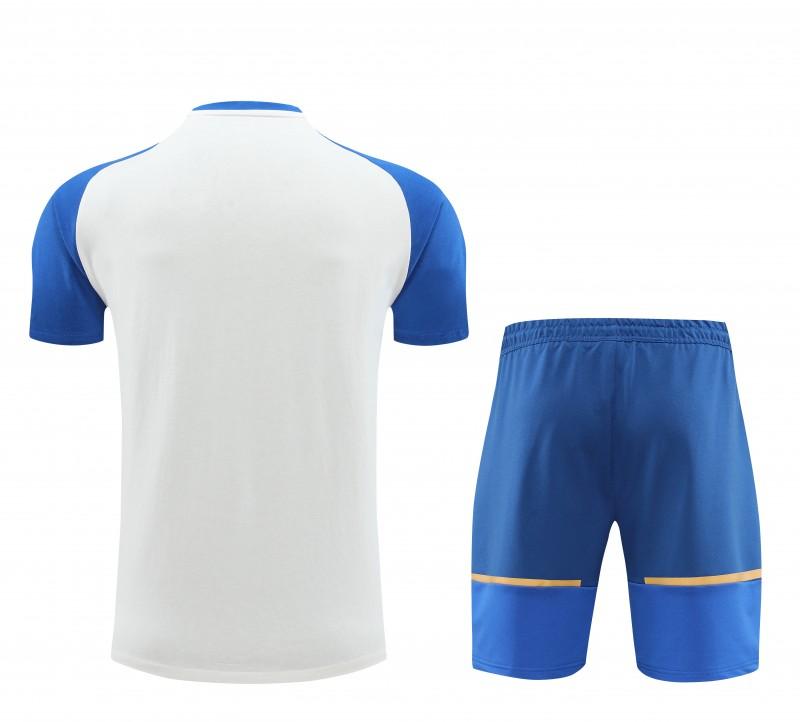 23/24 Olympique Marseille White/Blue Cotton Short Sleeve Jersey+Shorts