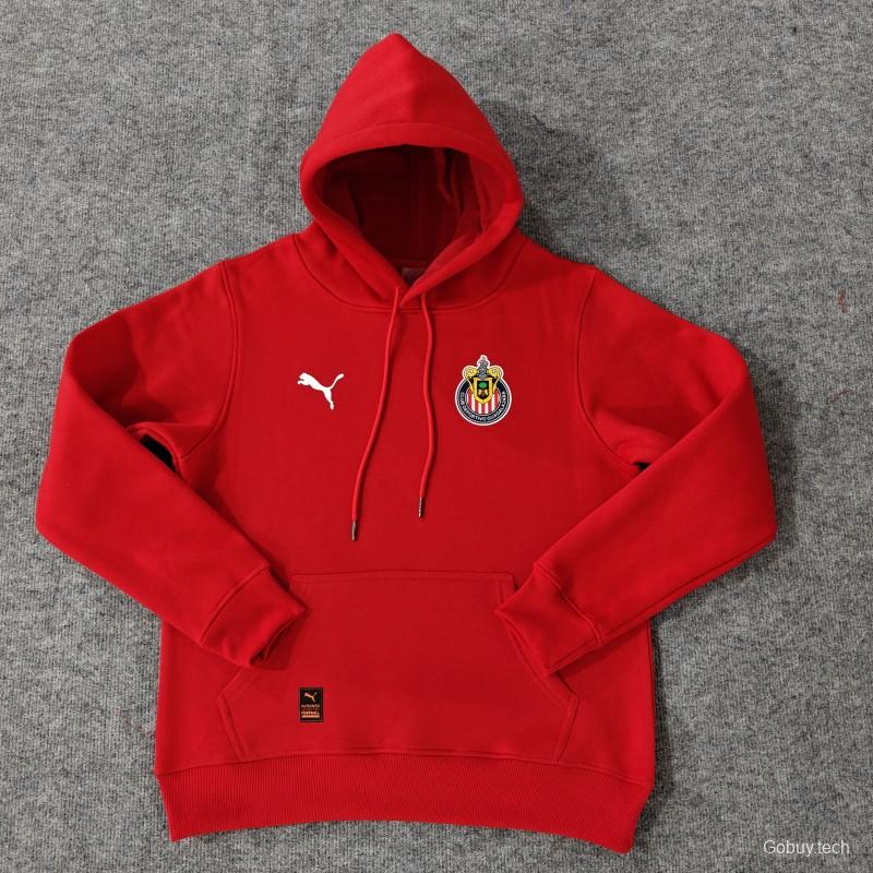 24/25 Chivas Guadalajara Navy/Red/Black/Beige/Grey Hoodie WIth Black Badge