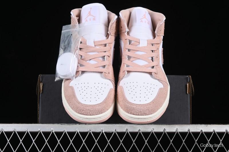 Nike Air Jordan AJ1 Mid Basketball Shoes in White Pink - FN7432-161
