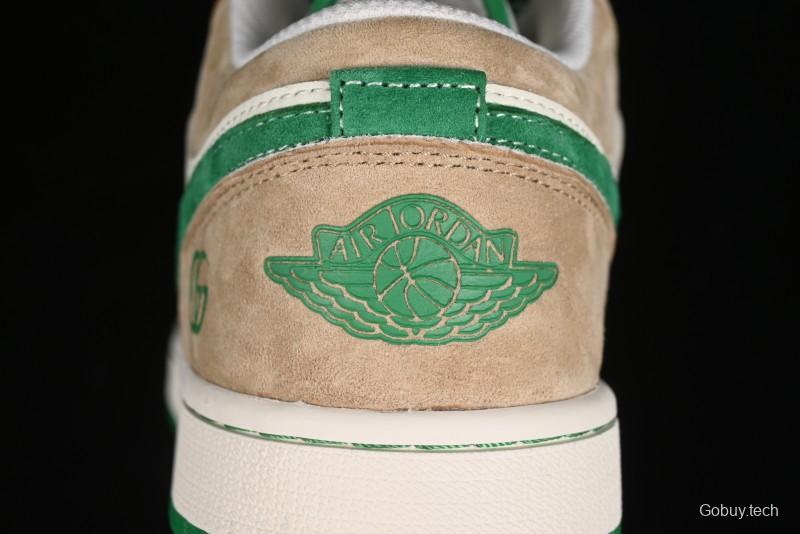 Nike Air Jordan 1 Low AJ1 Gucci Collaboration - Vintage Basketball Shoes in Sheepskin Green - WG8850-014