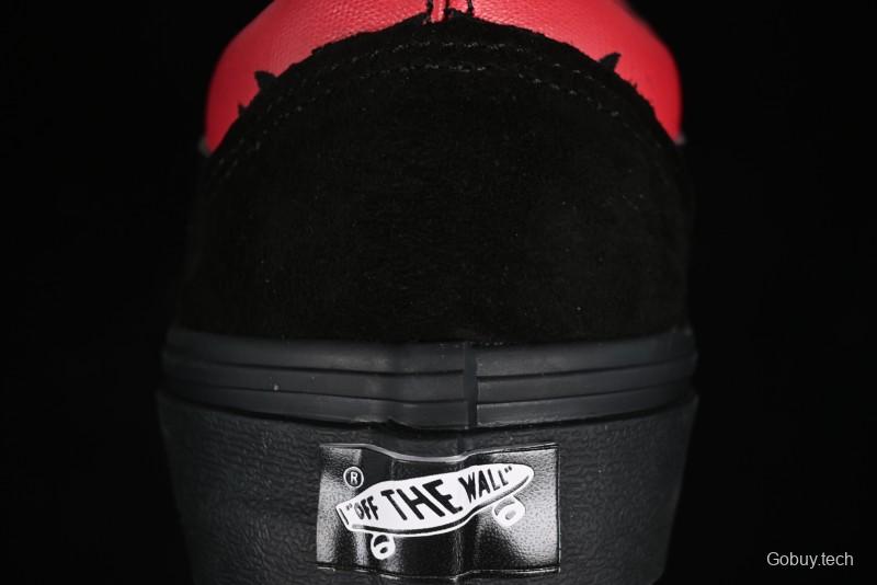 Vans Knu Skool High Street American Retro Canvas Skate Shoes in Black Red - VN0009BCRTU