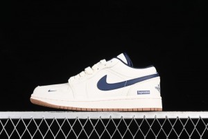 Nike Air Jordan 1 Low Supreme Collaboration Retro Basketball Shoes - WG8850-011