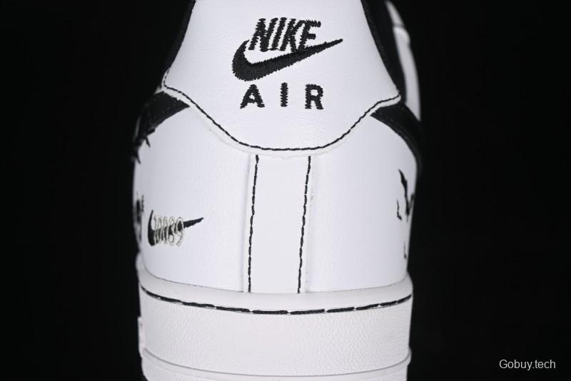 Nike Air Force 1 '07 Low Casual Sneakers with Black and White Hand-Drawn Anime Design - CT2585-100
