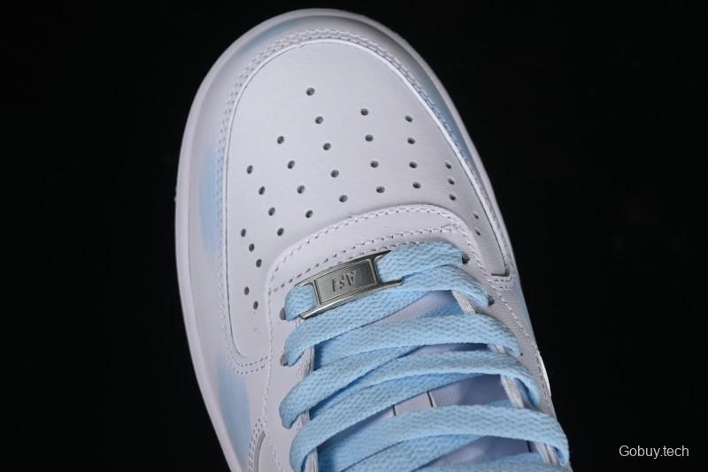 Nike Air Force 1 '07 Mid Light Blue Hand-Painted Cracked Three Stripes Shadow Mid-Top Casual Sneakers - CW2289-111