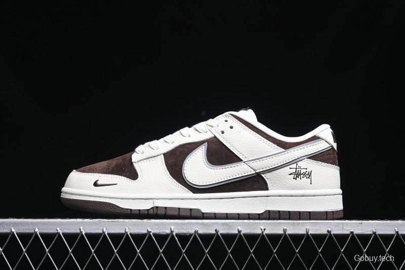 Nike SB Dunk Low Stussy Collaboration - Dark Brown White Swoosh Anniversary Custom Low-Top Casual Sneakers - KK1333-012