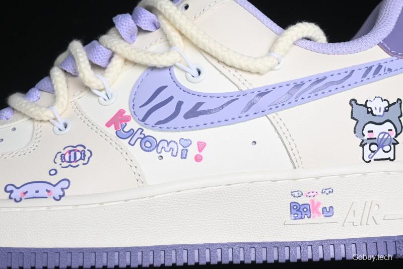 Nike Air Force 1 Low Kuromi Casual Sneakers with Lace-Up Design - BD7701-220