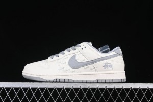 Nike SB Dunk Low Stussy Collaboration Light Grey Brushed Swoosh Anniversary Custom Low-Top Casual Sneakers - XX2025-608