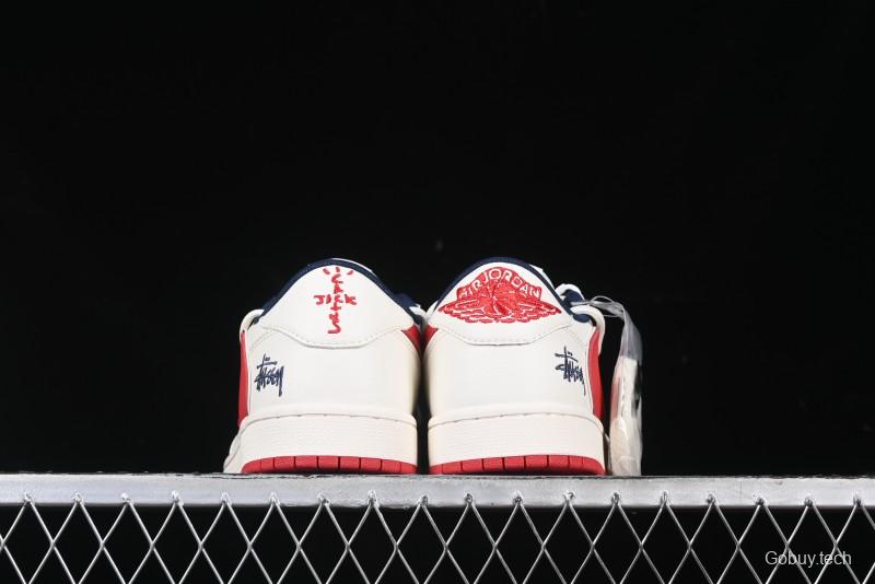 Nike Travis Scott x Fragment Design x Air Jordan 1 Low OG SP AJ1 Retro Sneakers with Reverse Swoosh - SJ0086-138