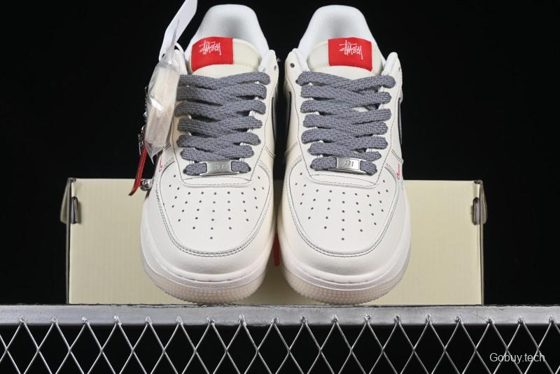 Nike Air Force 1 '07 Low Stussy Collaboration Dual-Tone Grey Swoosh Casual Sneakers - HH7518-037