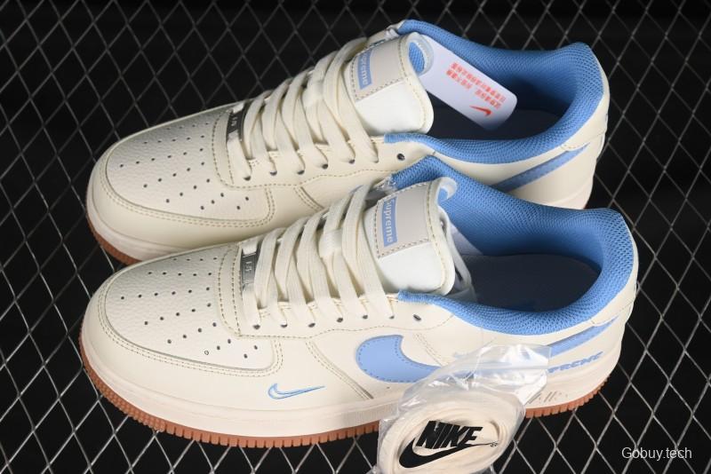 Nike Air Force 1 '07 Low Supreme Collaboration Blue Swoosh Gum Sole Casual Sneakers - XS1958-547