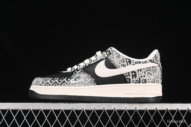 Nike Air Force 1 '07 Low Dior Collaboration Pattern Black White Swoosh Casual Sneakers - XS1958-581