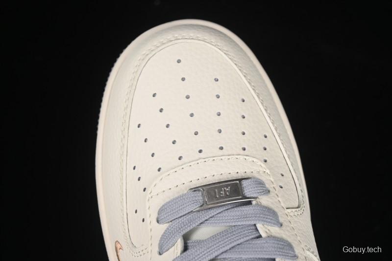 Nike Air Force 1 '07 Low Stussy Collaboration Gold Embroidery Grey Swoosh Casual Sneakers - XX3168-150