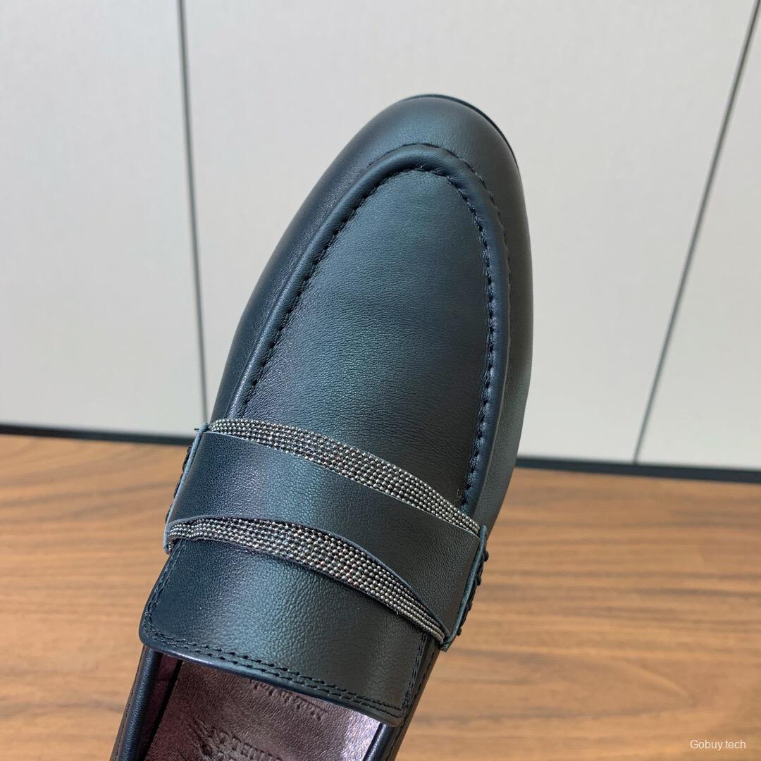 2025 Men Brunello Cucinelli Black Leather Loafers Classic Handmade KFY00300 (M)