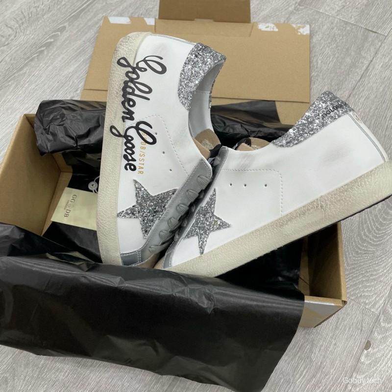2025 Women GGDB White Silver Leather Suede Sneakers