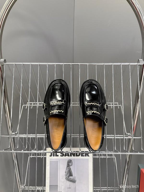 2025 Women Marni Black Leather Loafers KFY00320