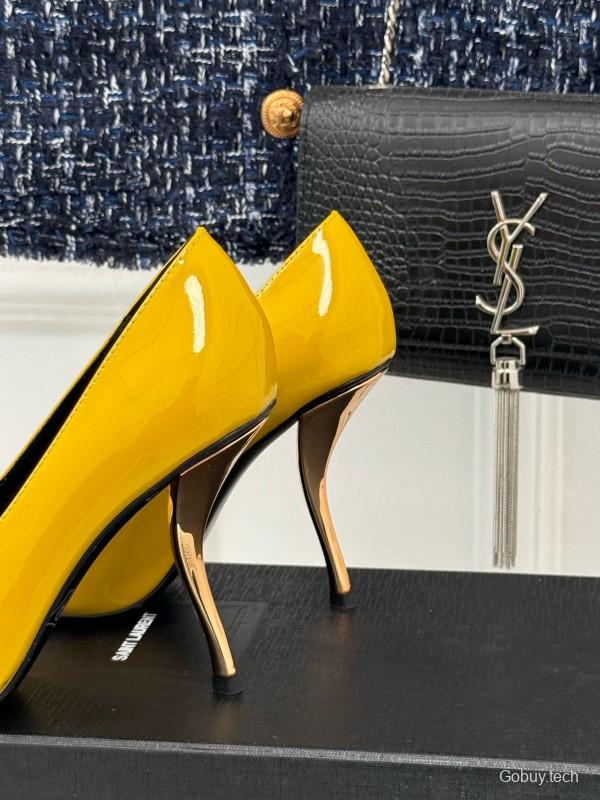 2024 Women Yves Saint Laurent Yellow Patent Leather High Heels
