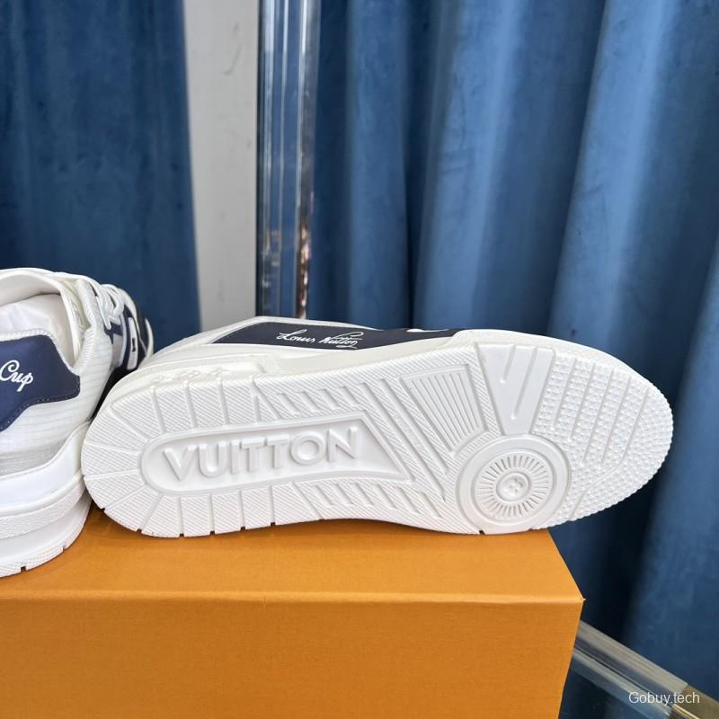 2025 Unisex Louis Vuitton White Navy Leather Trainer
