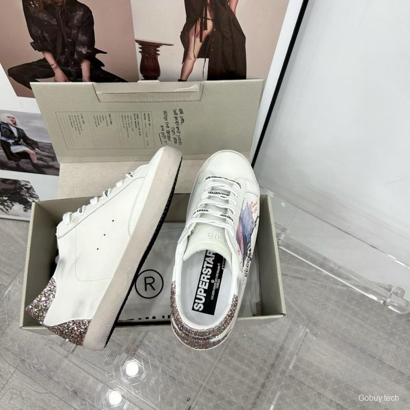 2025 Women GGDB White Blue Leather Sneakers