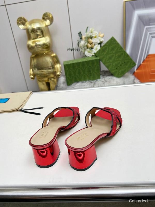 2025 Women Gucci Red Leather Slippers MJ00190