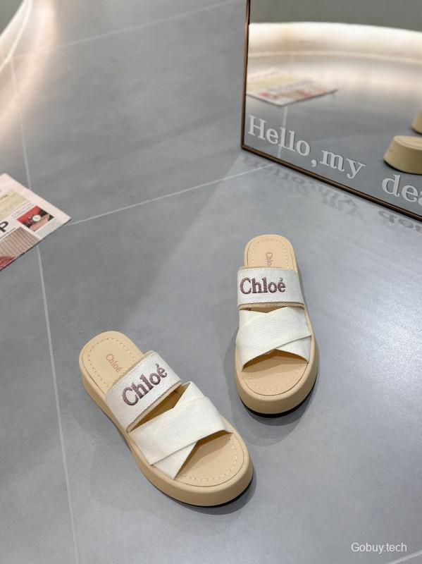 2025 Chloé White Canvas Slippers