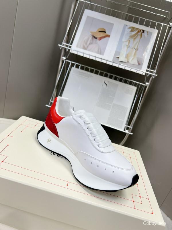 2024 Unisex Alexander McQueen White Red Leather Suede Sneakers MJ00370