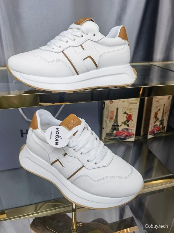 2025 Women HOGAN White Beige Leather Sneakers LY00360(F)