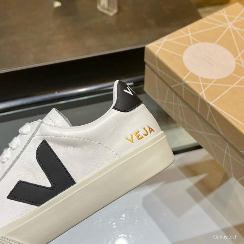 2025 Unisex VEJA White Black Leather Canvas Low Top Vulcanized Sneakers MJ00240
