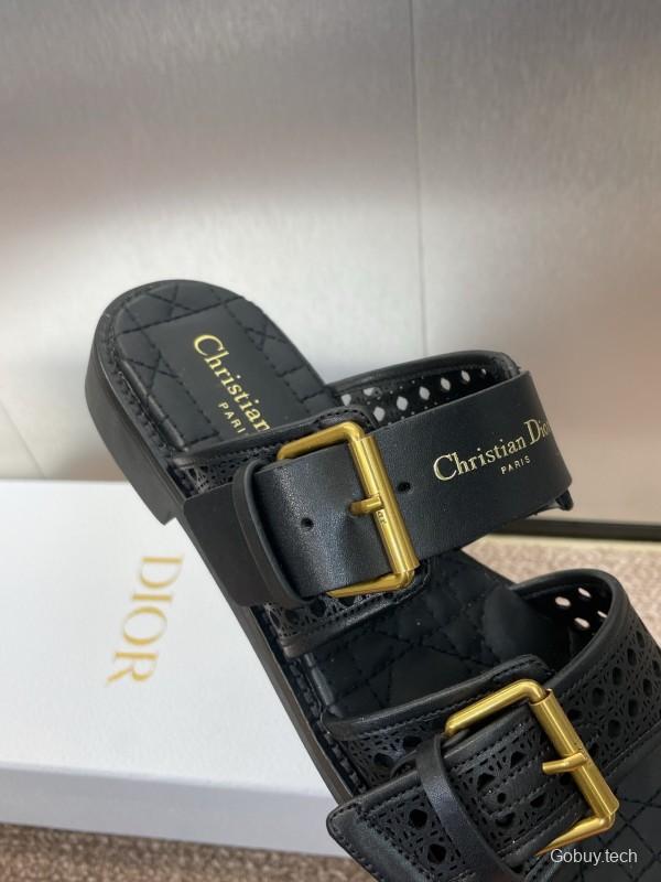 2025 Women Dior Black Leather Sandals Buckle LY00300