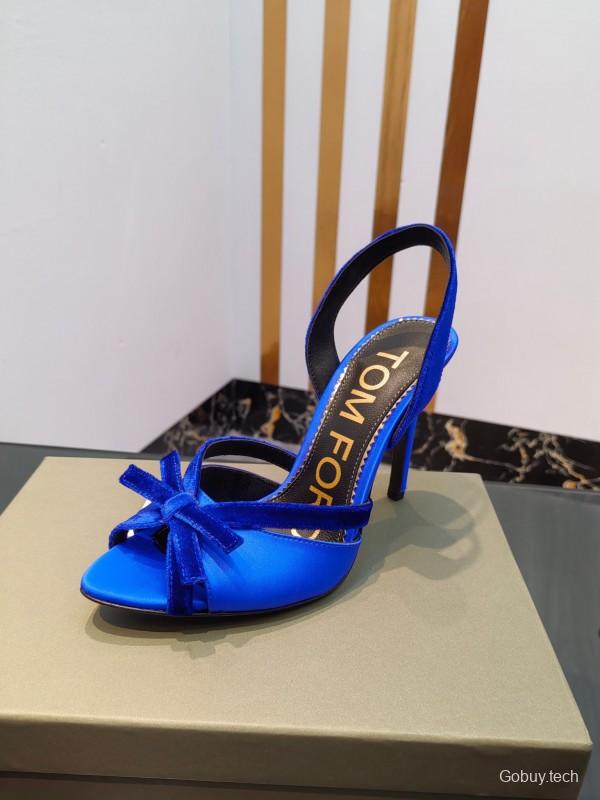 2025 Women TOM FORD Blue Velvet Satin High Heel Slingback KFY00300