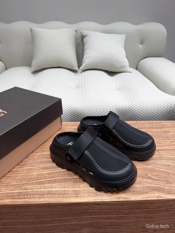 2025 Unisex UGG Black Textile Rubber Slippers Strap KFY00220(F)/KFY00230(M)