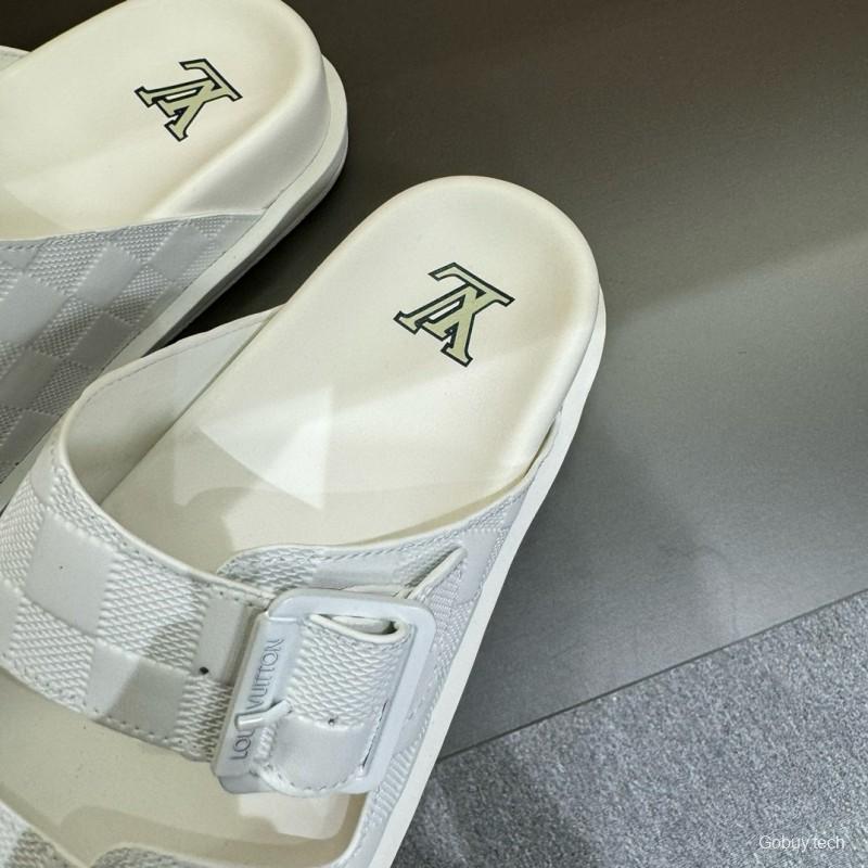 2024 Slippers Louis Vuitton White Leather Slippers