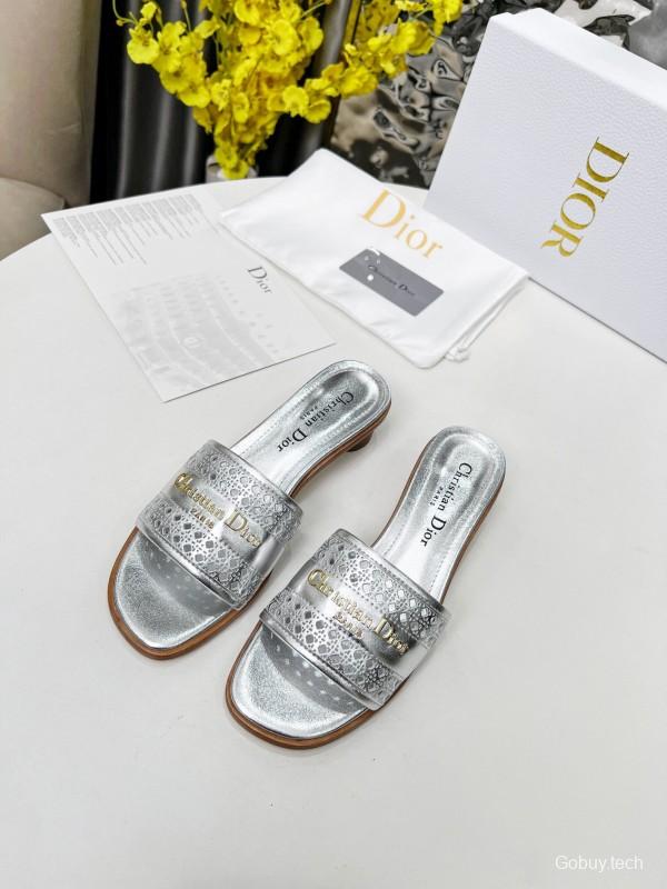 2025 Women Dior Silver Leather Slide Heels LY00210