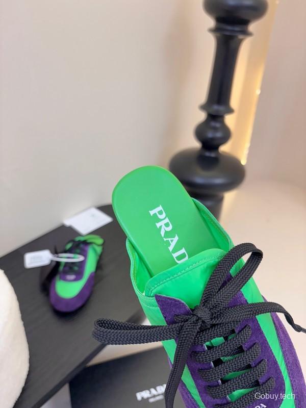 2025 Women Prada Green Purple Suede Sneakers