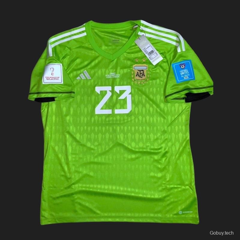 3 Stars 2023 Argentina Green E.Martinez Goalkeeper Final Match Jersey With Full Patches