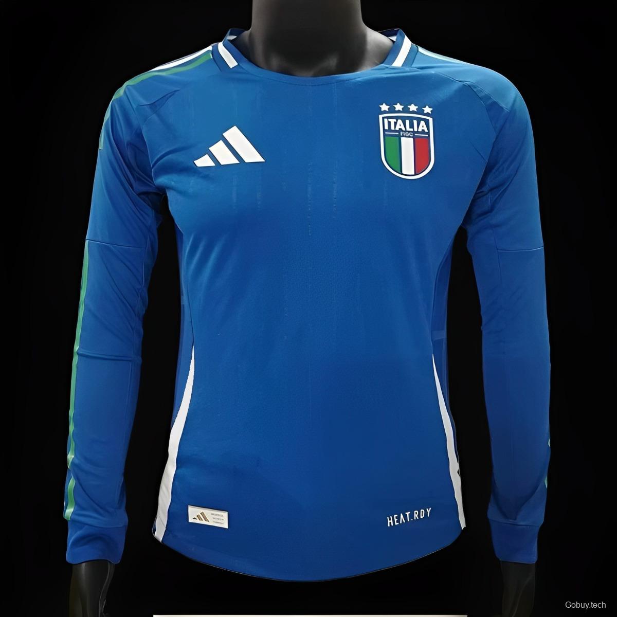 Player Version 2024 Italy Home Long Sleeve Jersey