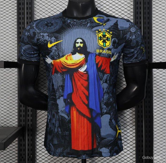 2025 Brazil National Team Special Edition Religious Concept Jersey - Christ the Redeemer Design - Dark Blue
